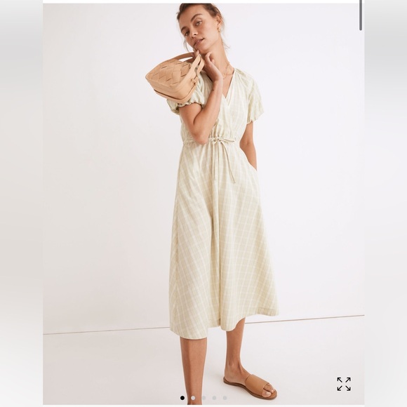 Madewell Dresses & Skirts - MADEWELL Plaid Tie-Waist Midi Dress M Mint Green Puff Sleeve Cottagecore Country